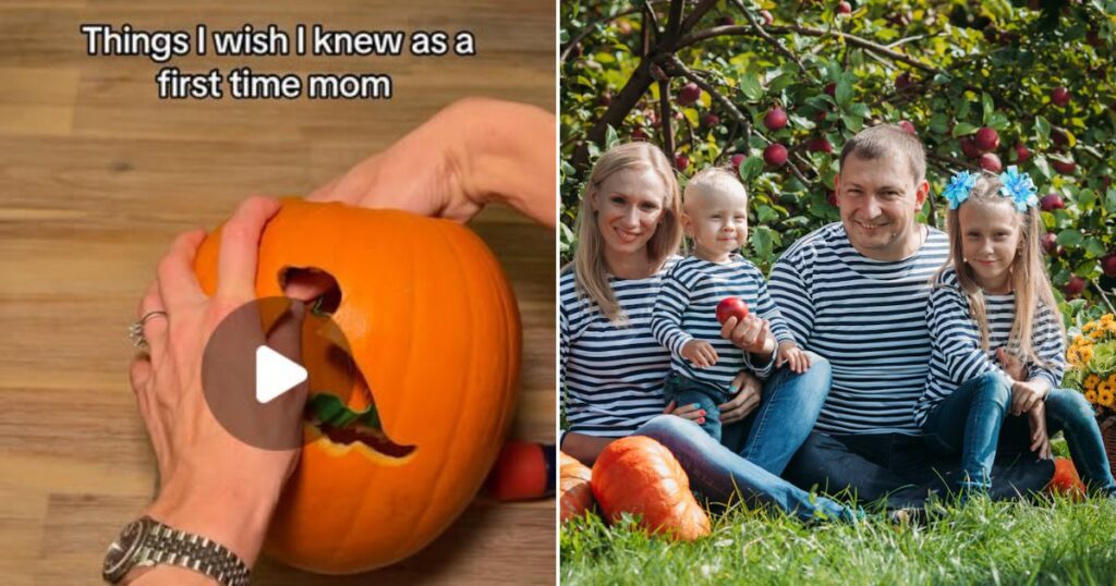 Family carving pumpkins together