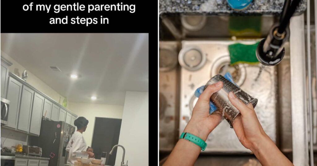 Kids washing dishes at the sink