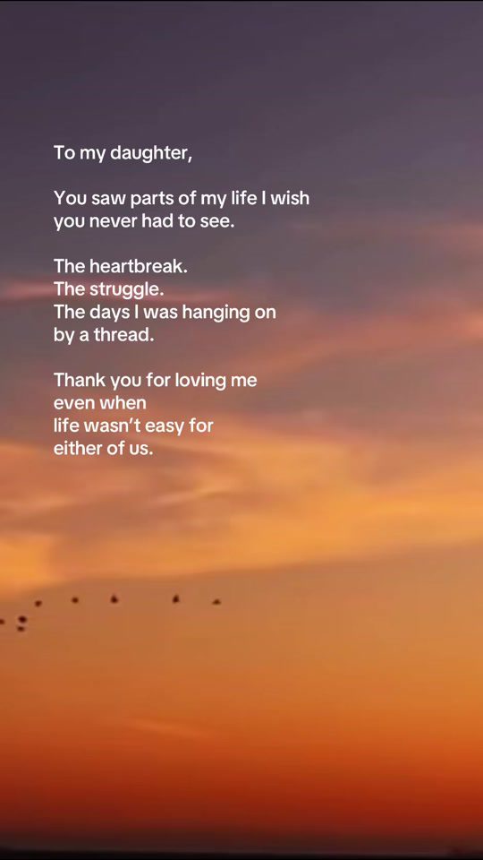 A short letter that begins To my daughter, written over a sunset sky above the sea with birds flying across it (still from the creator's TikTok video)