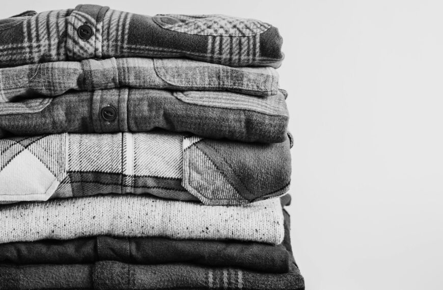 A neat stack of folded shirts.