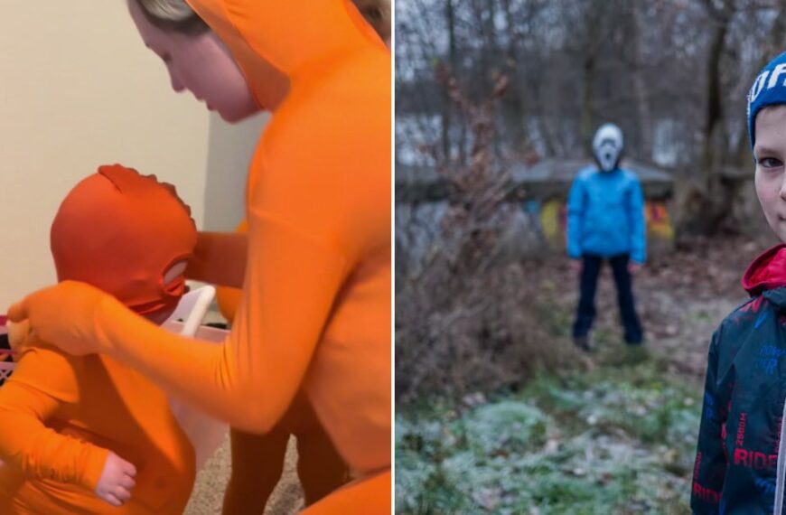 Child in a costume in an autumn forest